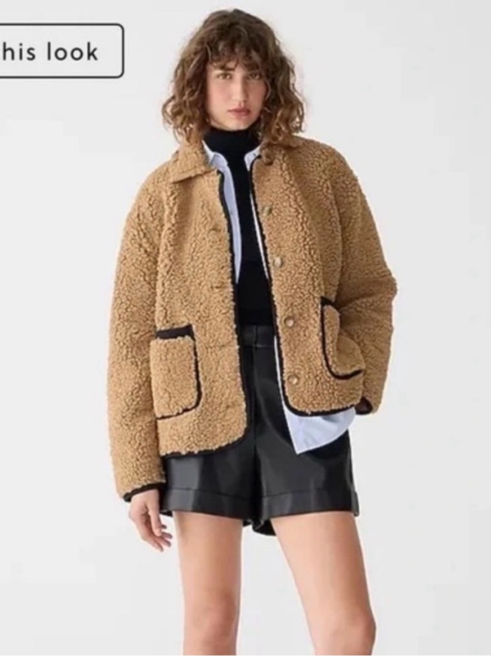 J. Crew Camel Teddy Jacket with Contrast Trim